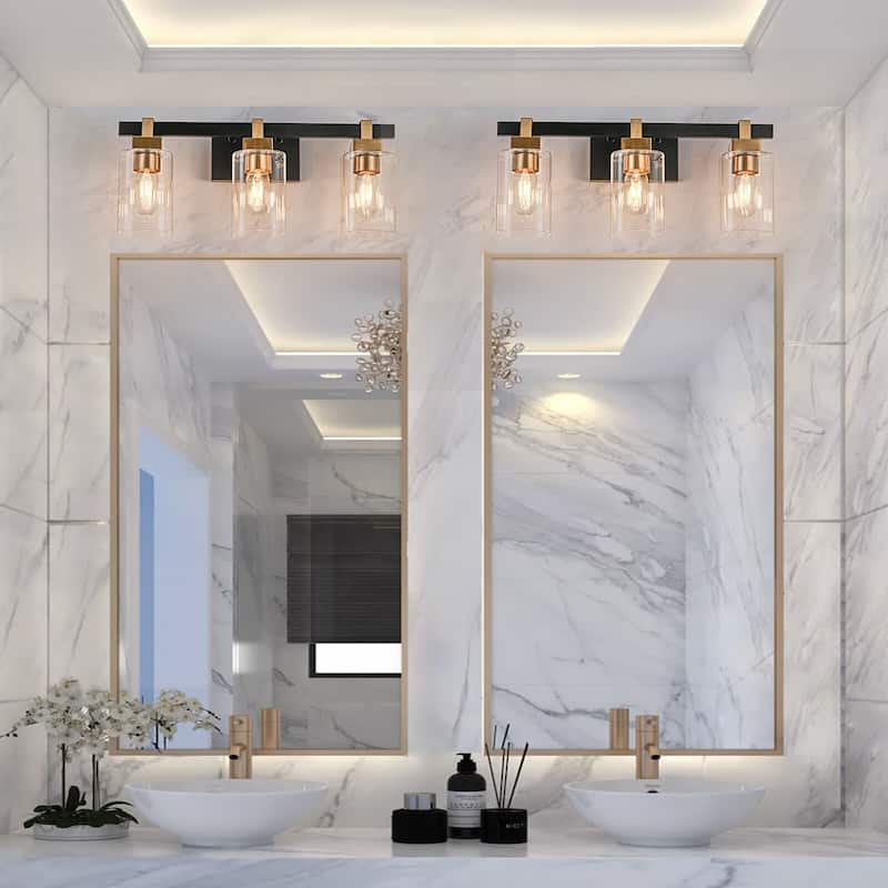 3-Light Bathroom Vanity Light Wall Sconce with Clear Glass Shade - 20.1-in W x 5.7-in D x 8.9-in H