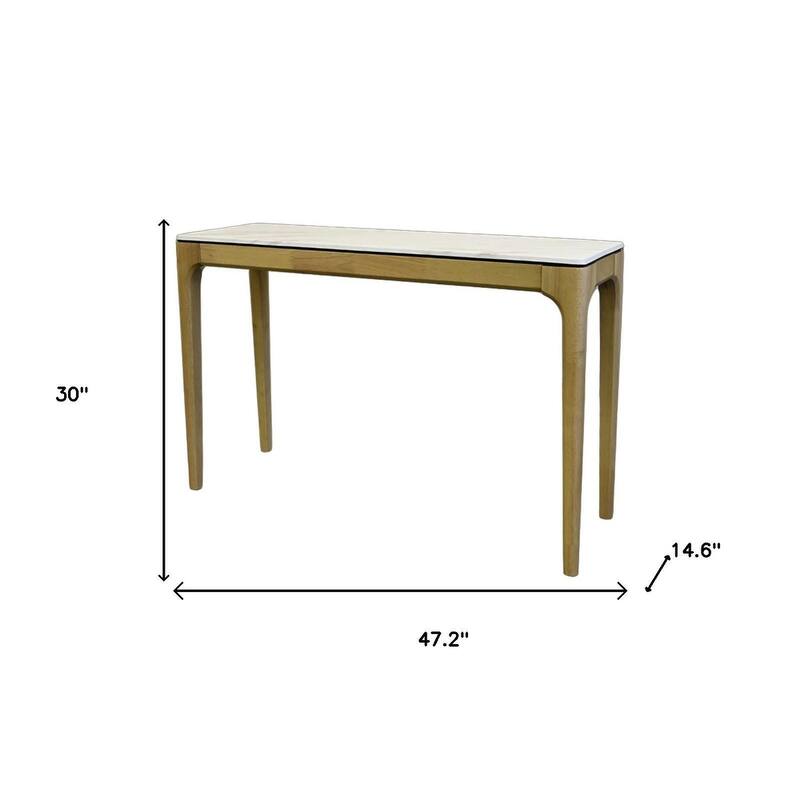 HomeRoots 47" White and Natural Faux Marble and Solid Wood Console Table - 47.20 in. x 30.00 in. x 14.60 in.