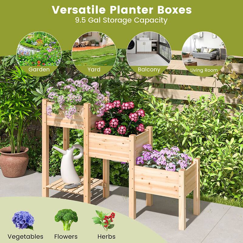Gymax 3-Tier Wooden Garden Bed Elevated Planter w/ 3 Planter Boxes,