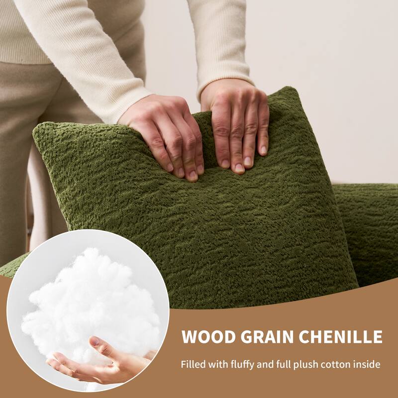 Chenille Deep Seat Loveseat Sofa, Full Compression Sponge Curved Loveseat Sofa, Cloud Floor Couch with 3 Pillows