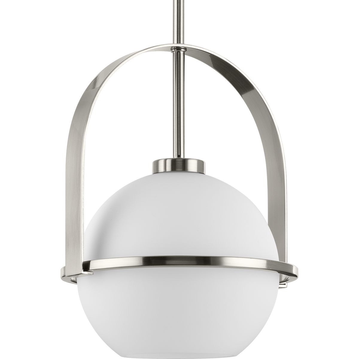 Progress Lighting Delayne Collection One-Light Mid-Century Modern Brushed Nickel Etched Opal Glass Pendant Light