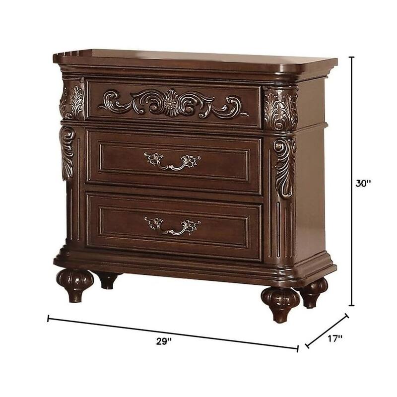1pc Nightstand Cherry Veneer 2-Drawers