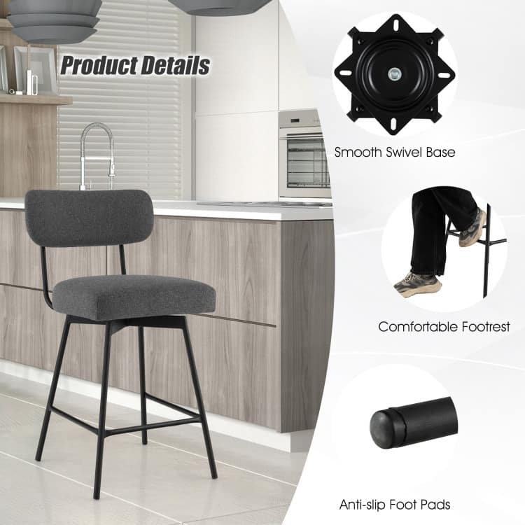 25" 2-Piece Modern Upholstered Bar Stools with Back and Footrests - 17.5" x 17" x 36" (L x W x H)