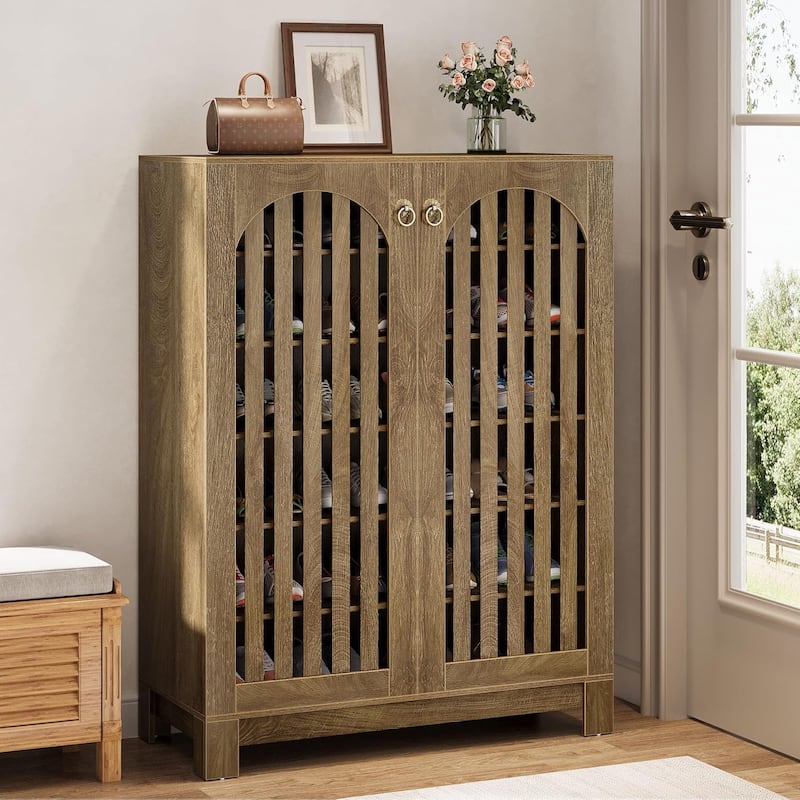 Shoe Cabinet with Louver Doors, 6-Tier Adjustable Shoe Storage Cabinet