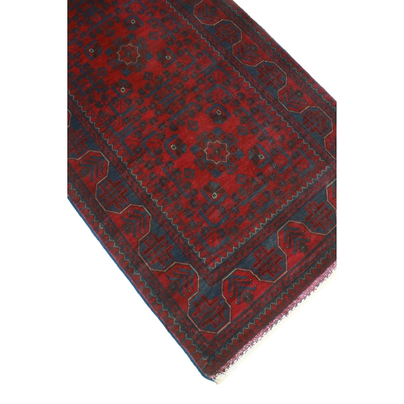 Khamyab Mustansa Red/Navy Runner - 2'8" x 18'11"