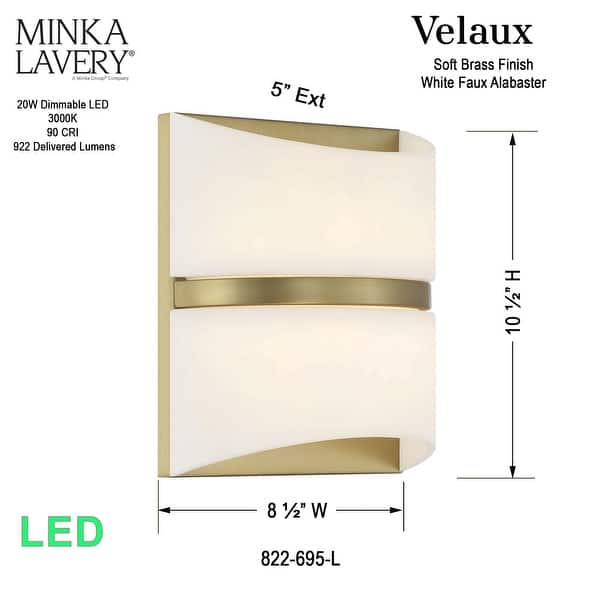 dimension image slide 0 of 2, Minka Lavery 822-L Velaux 11" Tall LED Wall Sconce with Faux Alabaster