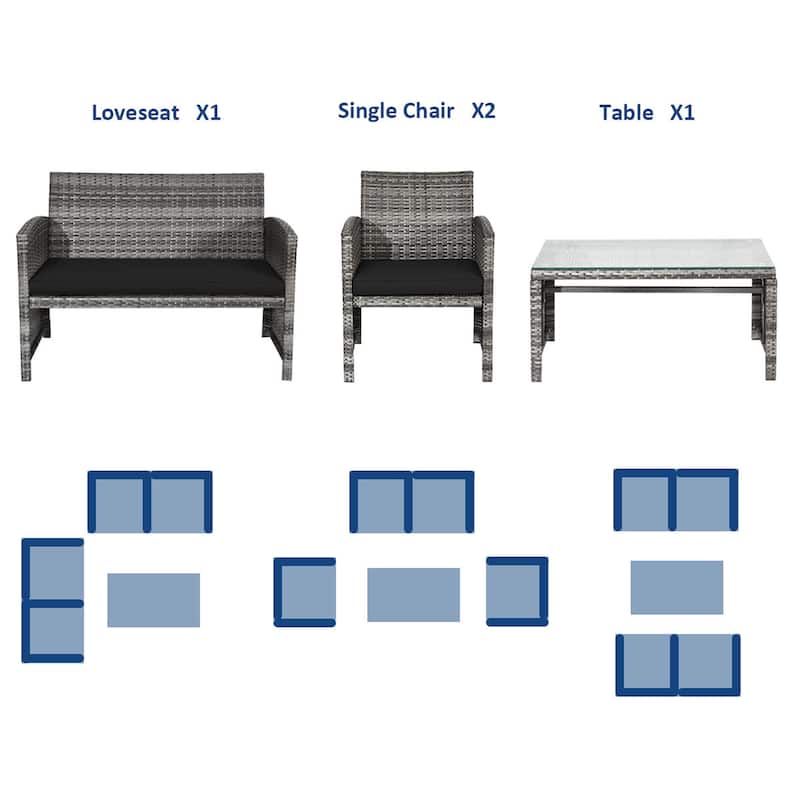 Gymax 8PCS Patio Outdoor Rattan Conversation Furniture Set w/ Black