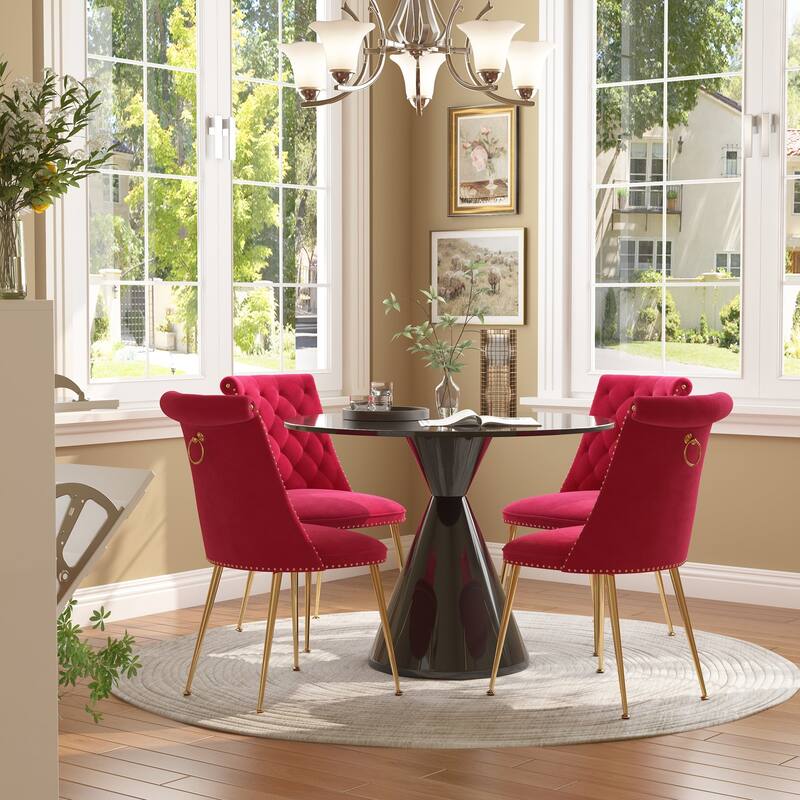 48" Light Luxury Black High Gloss Large Countertop Dining Table with Velvet Dining Chair Set