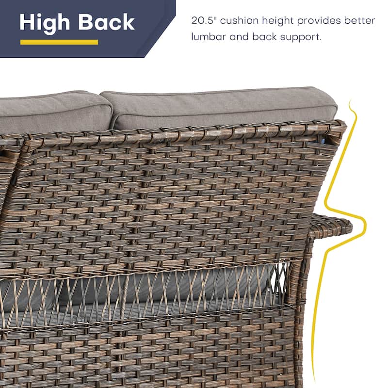 Gymojoy 5-Piece Wicker Outdoor Patio Sofa Chairs And Ottoman - Brown