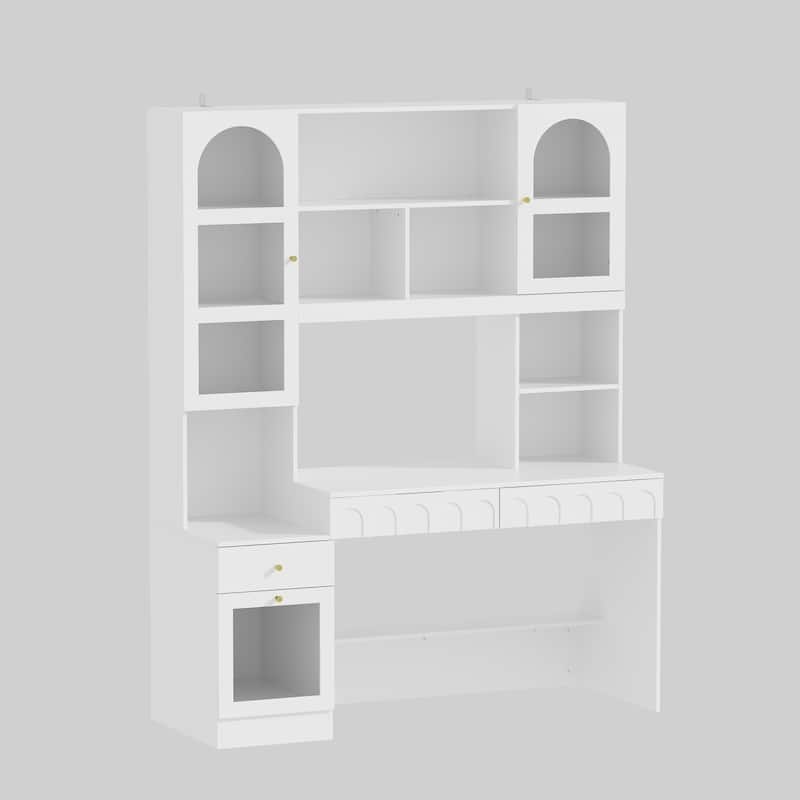 Multi-Tier Bookcase Built-In Desk - Space-Saving Design Home or Office
