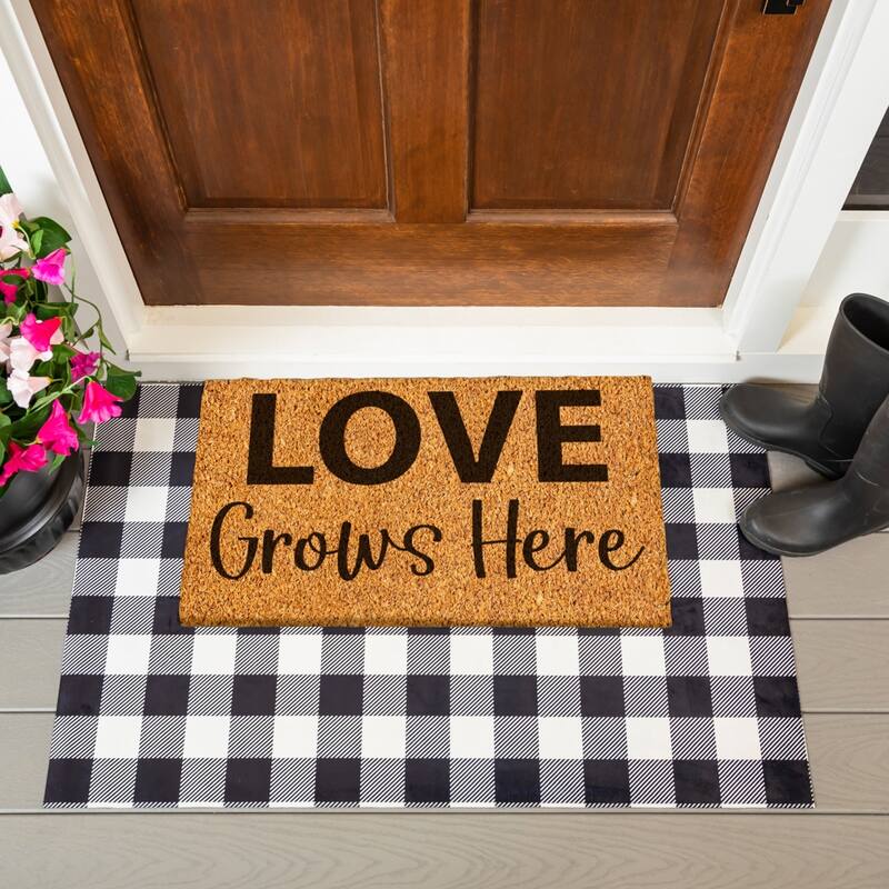 28" x 16" Natural Coir Door Mat, Love Grows Here - 28" x 16"