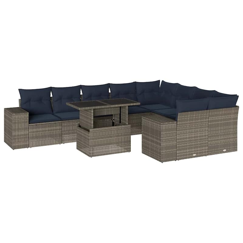 vidaXL Patio Sofa Set with Cushions Table and Couches 10 Piece Poly Rattan - 24.4" x 24.4" x 27.2"
