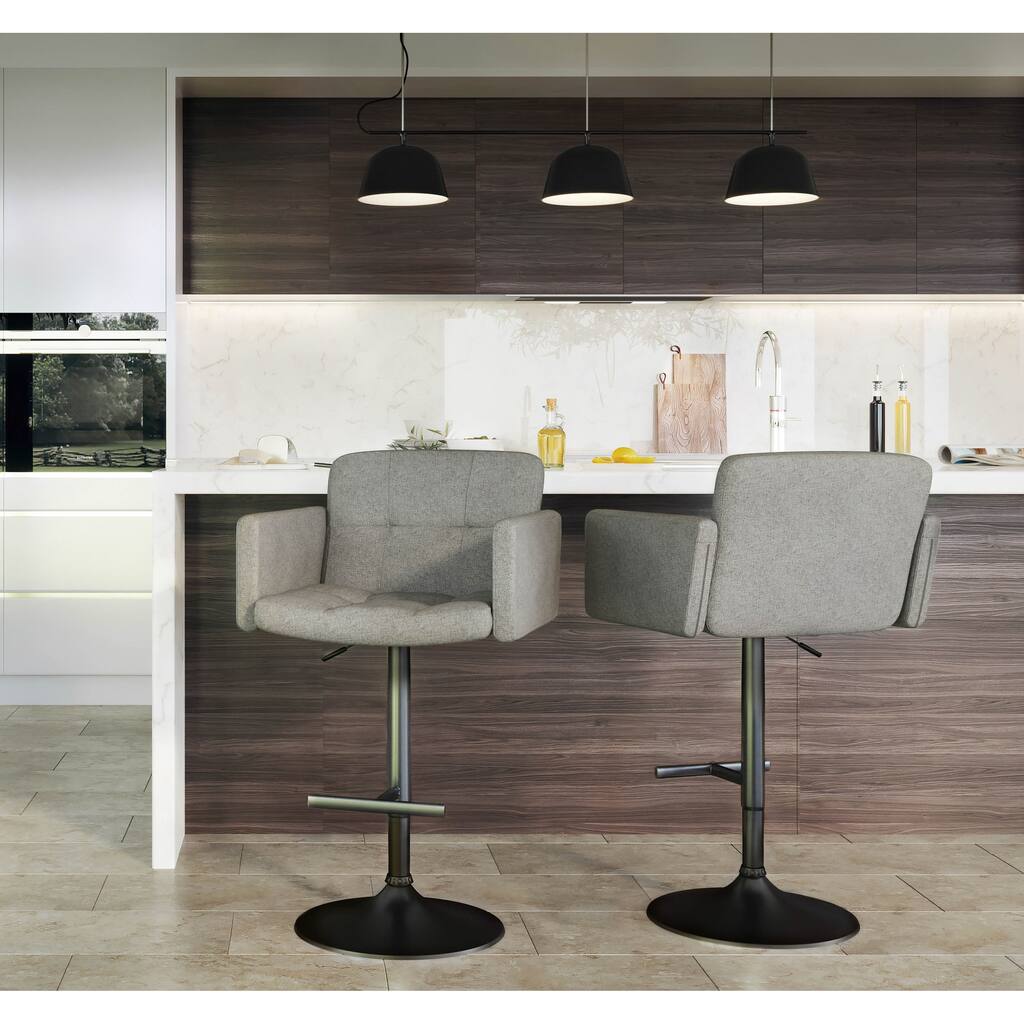 Strick & Bolton Lambert Grey Fabric and Black Metal Adjustable Bar Stool