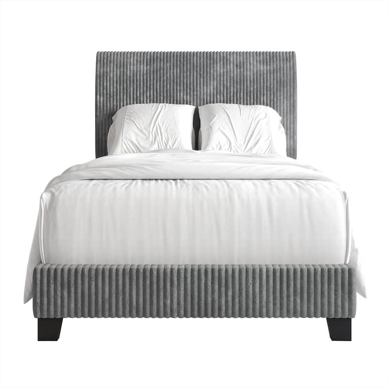 CraftPorch Corduroy Elegant and Chic Velvet Upholstered Bed - Grey - Twin