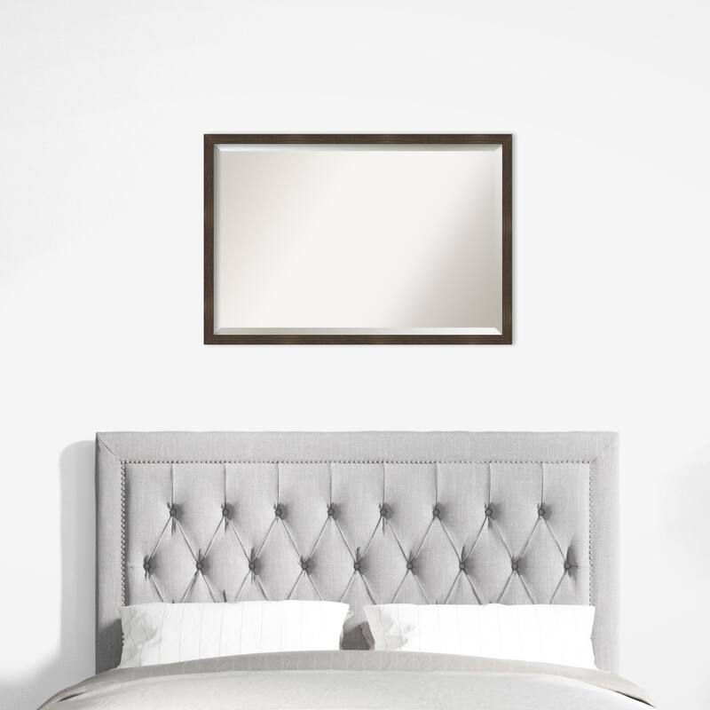 Woodgrain Stripe Beveled Wood Framed Wall Mirror