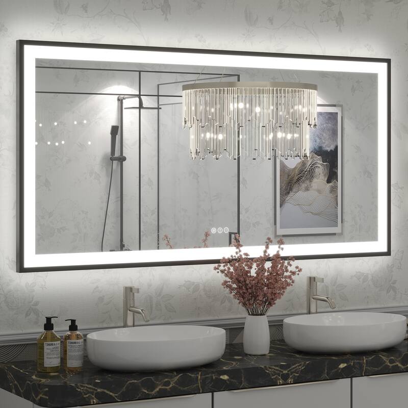 Extra Large Black Frame LED Bathroom Vanity Mirror with 3 Years Warranty and UL Certified - 60x30