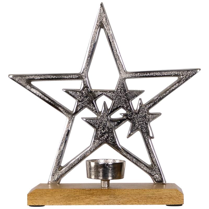 Stars Within a Star Metal Tealight Candle Holder - 9.5"