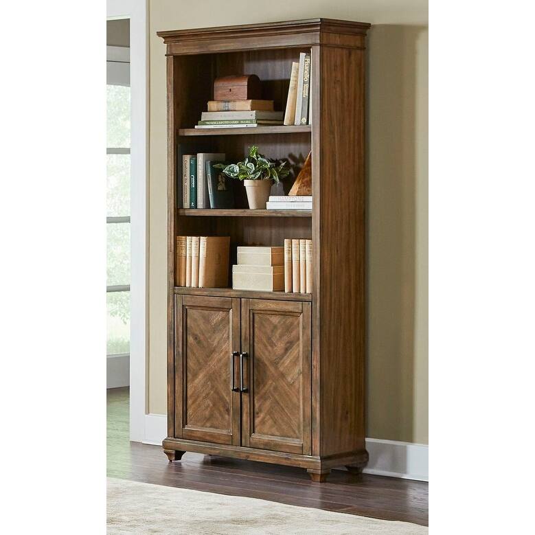 Traditional Wood Bookcase With Doors, Office Shelving, Storage Cabinet, Fully Assembled, Brown