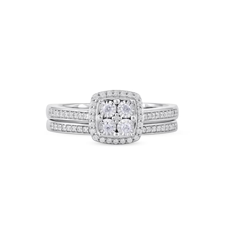 1/4ct TDW Diamond Cluster Halo Bridal Set in Silver for Women