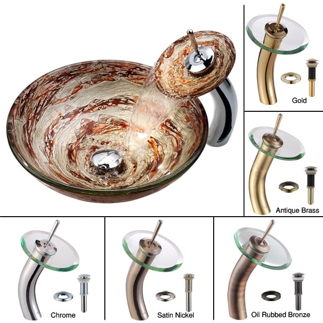 Kraus Bathroom Combo - 16-1/2" Ares Glass Vessel Bathroom Sink with