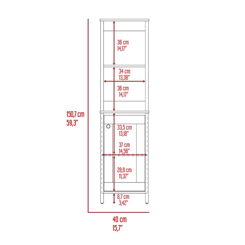 Linen Bathroom Storage Cabinet, Engineered Wood Bathroom Organizer, Freestanding Cabinet with 2 Open & 2 Interior Shelves