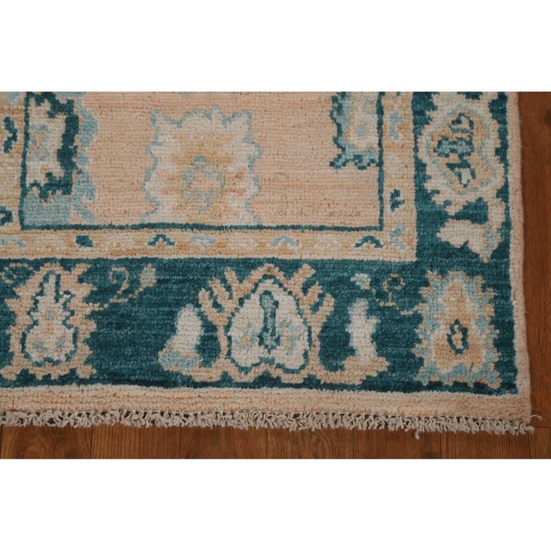 Hand Knotted Oriental 100% Wool Carpet Transitional Geometric Peach Oushak Area Rug - 2' 11'' X 2' 1''