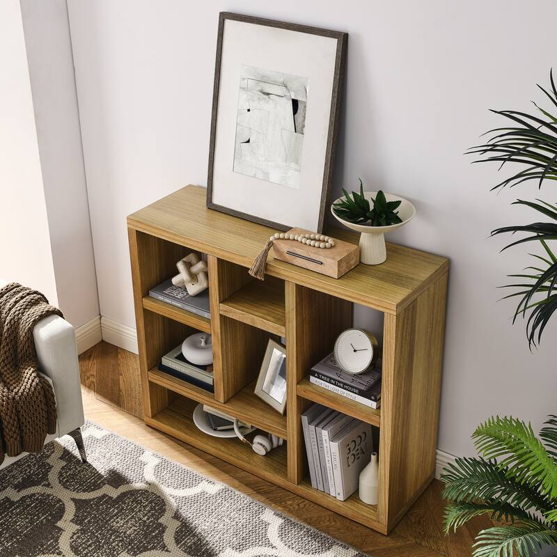 7 Cube Storage Spaces Open Wooden Shelf Bookcase, Cabinet with Cube Storage Spaces,Floor Standing Bookshelf