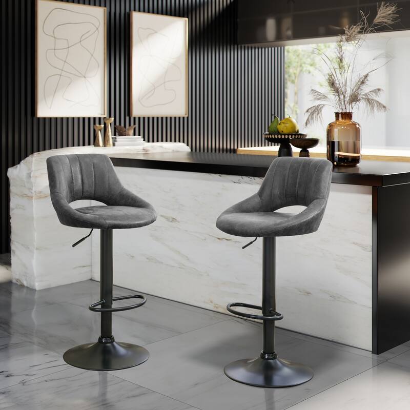 Art Leon Modern Adjustable 360 Swivel Barstool with Retro Faux Leather - Set of 2 - Grey