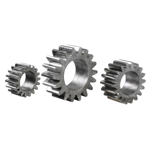 Set of 3 Silver Gears Sculpture 9” - N/A