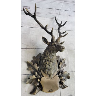 Deer Buck Stag Wall Mounted Bust Head Coat Of Arms Plaque Bronze Metal Sculpture