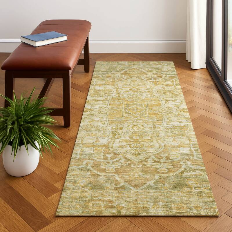 Premium Washable Super Soft Vintage Traditional Mayfield Rug - Tan - 2'3" x 7'6"