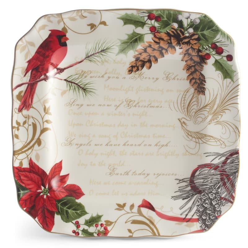 222 Fifth Holiday Wishes 12 Piece Dinnerware Set, Red