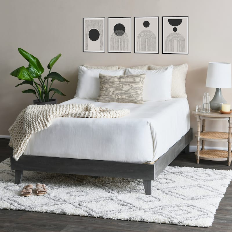 Round Mango Wood Table with 2 Cane Shelves