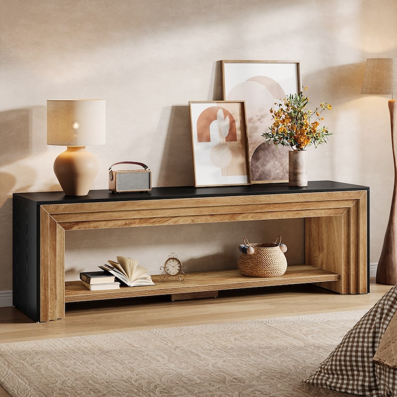 Long TV Stand for TVs, Wooden Entertainment Center with Storage Shelves, Low Media Console for Living Room, Bedroom