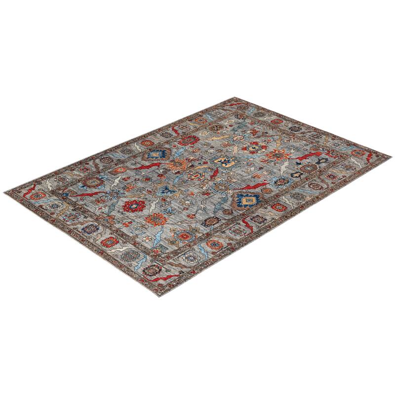 Hand Knotted Traditional Tribal Wool Gray Area Rug - 6' 3" x 9' 0"