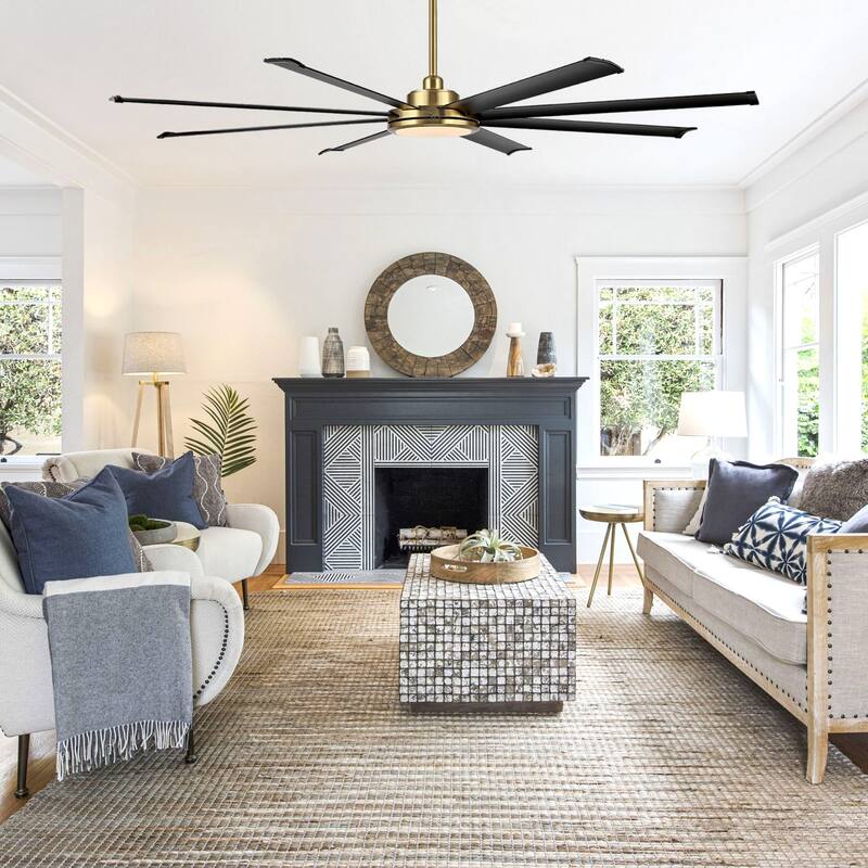 WINGBO 64" and 72" and 80" and 96" Indoor Ceiling Fan with LED Light and Remote - 80inch - Black/Gold