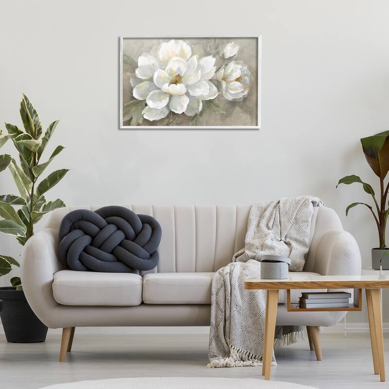 Stupell Blooming Magnolias on Beige Framed Giclee Art Design By Nan