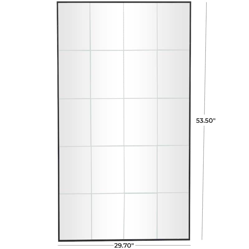 Black Wooden Grid Style Panel Room Wall Mirror