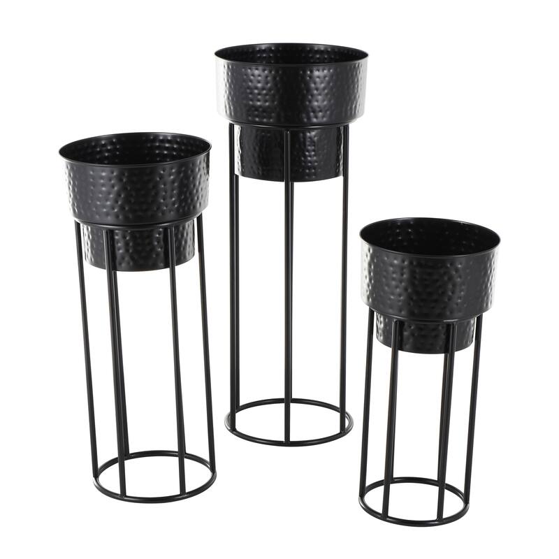 Metal Nesting Indoor Outdoor Planter with Open Framed Black Caged Base - Set of 3 Black - Roche River Decor