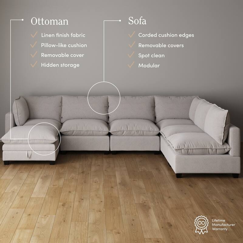 Chelsea Modern Cloud Modular Upholstered Sofa with Deep Seat and Plush Cushions