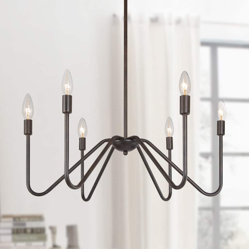 Farmhouse Bronze 6-light Rustic Chandelier Industrial Wheel Foyer Rod Pendant Metal - Rusty - L24.8" xW24.8 "xH9.8"