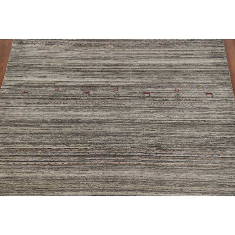 Hand Knotted Oriental 100% Wool Carpet Tribal Tribal Greys & Charcoal Gabbeh Area Rug - 7' 8'' X 5' 0''