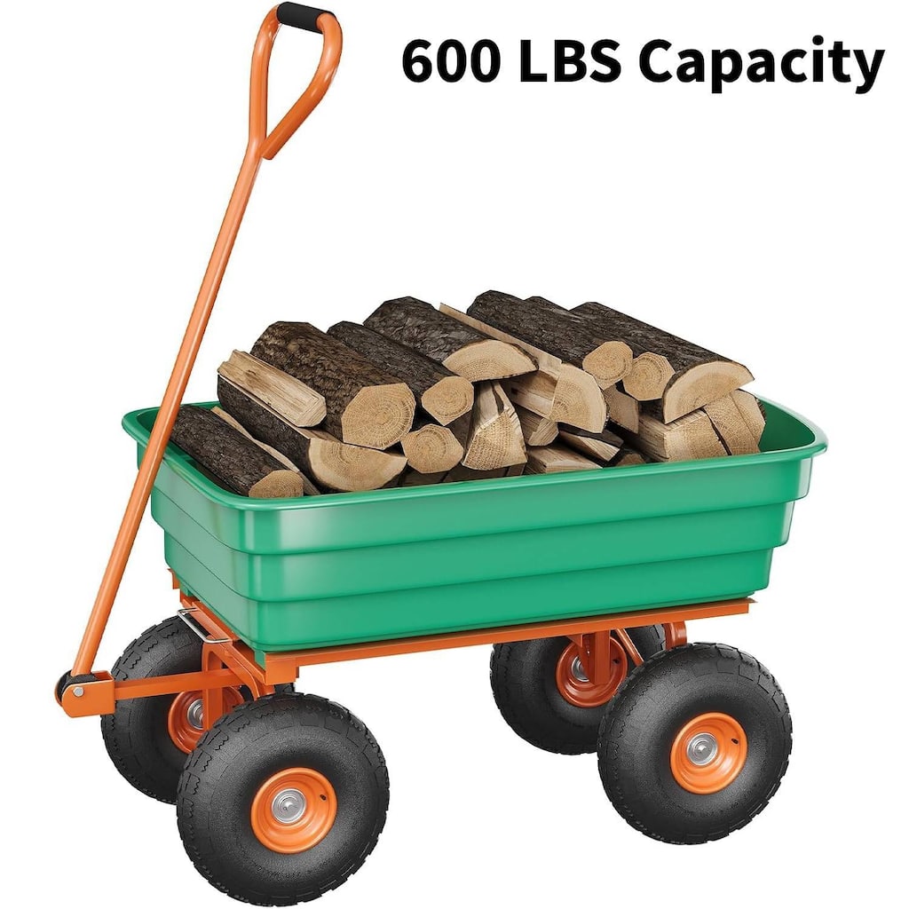 600 LBS Capacity Garden Cart, Heavy Duty Poly Dump Cart for Landscaping and Gardening