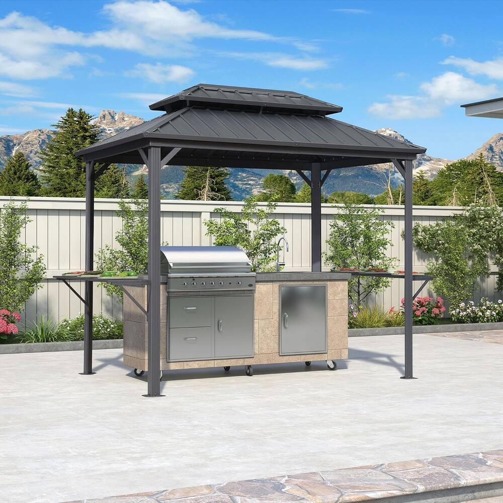 PURPLE LEAF Hardtop Grill Gazebo Galvanized Steel Roof Outdoor BBQ Canopy with Ceiling Hook and Shelves