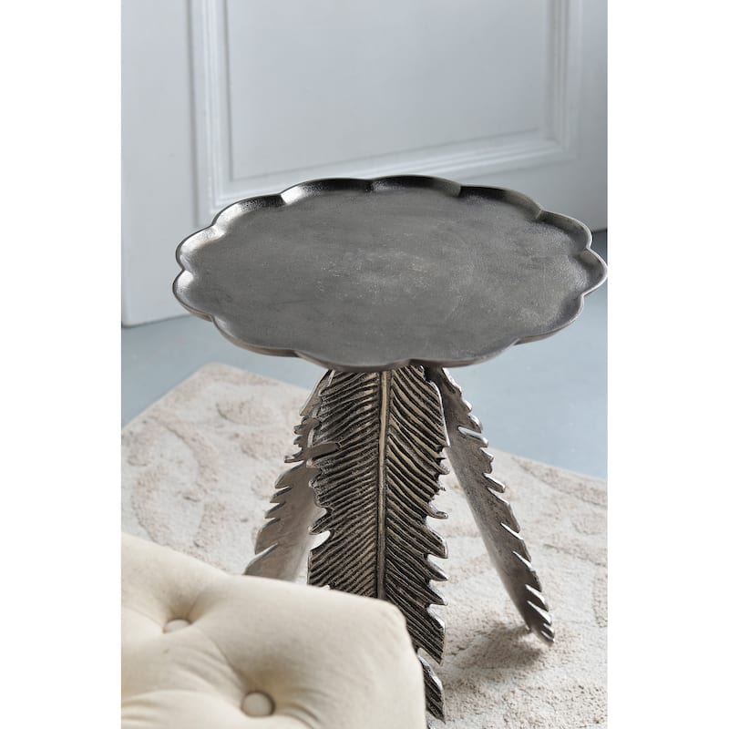 GDFStudio - Leaf Side Table with Silver Antique Finish and Leaf Design Legs - 15"
