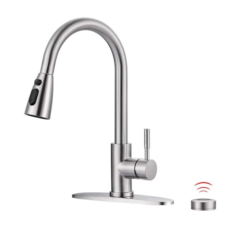 WOWOW Single Handle Pull Down Sprayer Kitchen Faucet with Mobile Sensor - Brushed Nickel