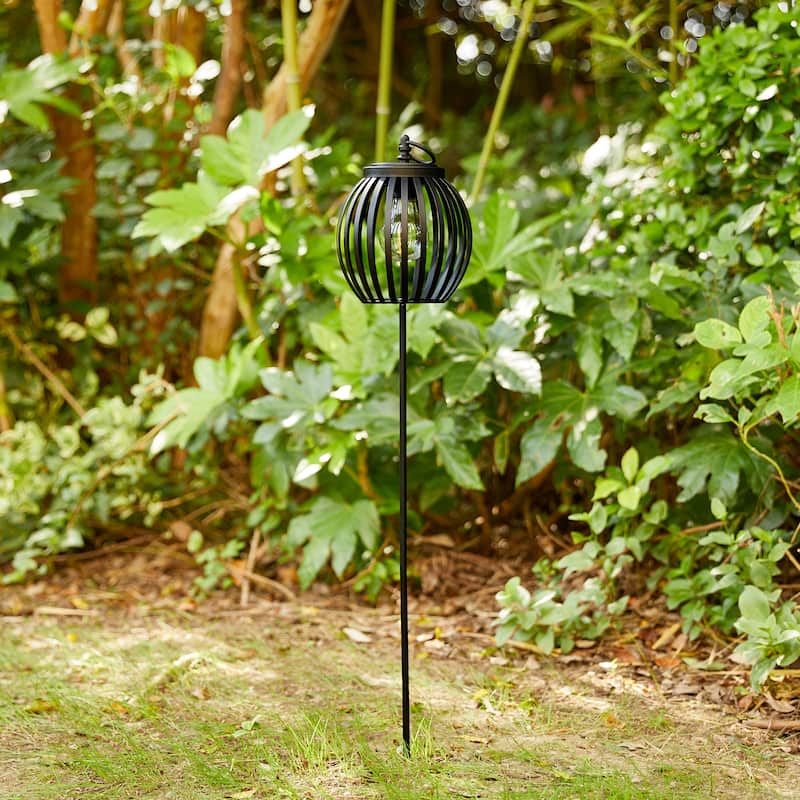 Glitzhome Metal Stripes Waterproof Solar Powered Outdoor Lantern with Garden Stake