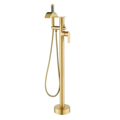 Freestanding Tub Faucet With Hand Sprayer Floor Mount Roman Bathtub Faucet Modern Waterfall Tub Filler Trim With Handheld Showe