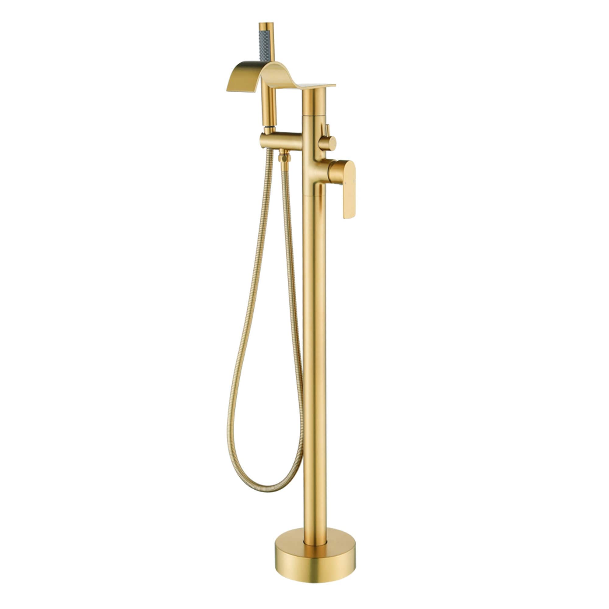 Freestanding Tub Faucet With Hand Sprayer Floor Mount Roman Bathtub Faucet Modern Waterfall Tub Filler Trim With Handheld Showe