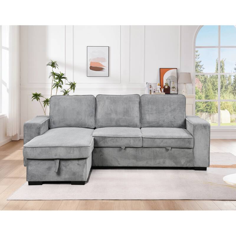 Roomfitters L Shaped Sectional Sofa Bed with Pull Out, Storage Chaise and USB Cup Holder
